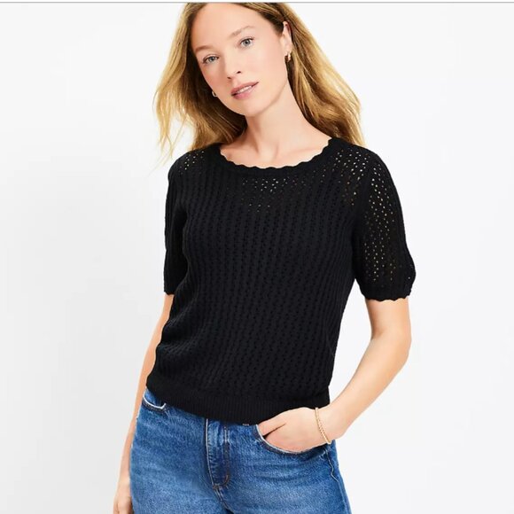 LOFT Sweaters - LOFT Black  Scalloped Keyhole Knit Top Size Small NWT